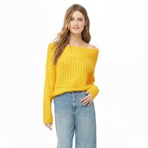 Yellow Off-the-Shoulder Cold Shoulder Sweater